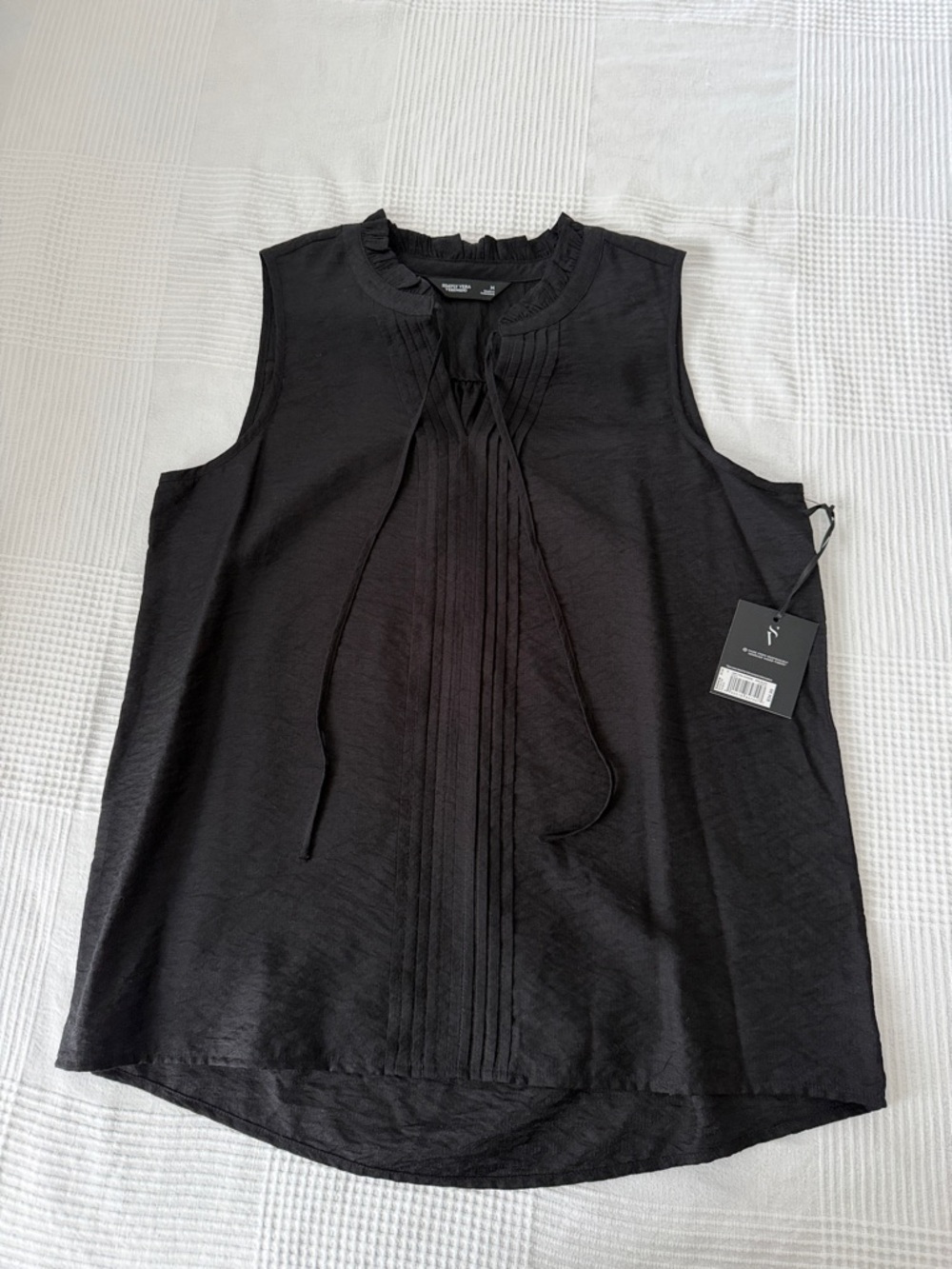 Simply Vera Vera Wang Black Sleeveless Ruffle-Neck Tie-Front Blouse